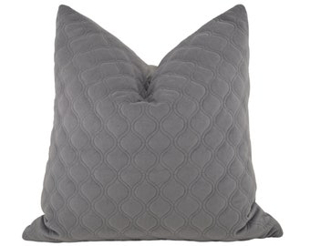 Gray Quilted Velvet Throw Pillow Cover, 20x20, Boho Pillow, Farmhouse, Modern Quilted Velvet Pillow Cover, Bohemian, Gray Velvet Pillows