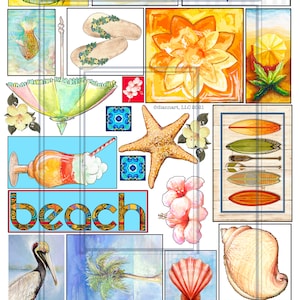 Clip art stampabile per lavoretti con vacanze al mare. Un foglio scaricabile all'istante.