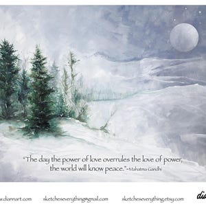 Gandhi Quote Watercolor Art Print: Peaceful Mountain (Digital Download)