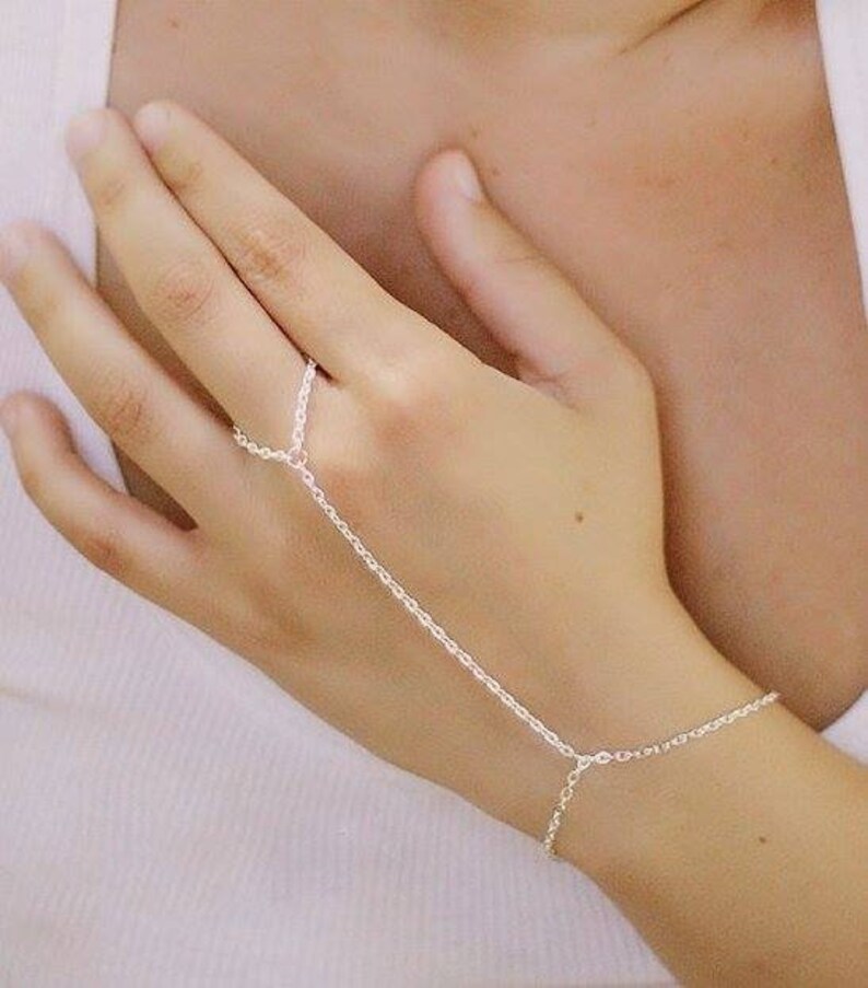 Simple Silver Hand Chain Handchain Hand Bracelet Ring Bracelet Etsy