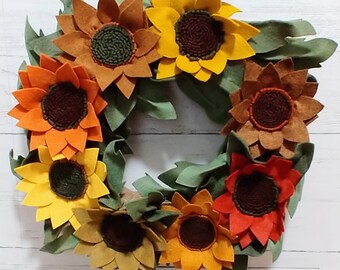 Handmade Felt Flower Wreath | Sunflower Wreath | Handmade Sunflowers | Wool Felt Sunflower Wreath | Autumn Wreath | Handmade Autumn Wreath