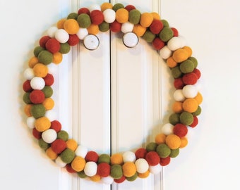 Wool Felt Ball Wreath, Indoor Wreath, Felt Ball Wreath, Nursery Wreath, Handmade Wreath | Minimalist Wreath