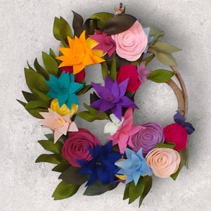 Felt Flowers Handmade Wool Felt Wreath Crescent Moon Wreath Handmade Felt Floral Handmade Wreath image 1