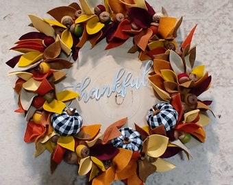 Autumn Farmhouse Wreath | Handmade Fall Wreath | Indoor Fall Decor | Handmade Felt Wreath | Handmade Autumn Wreath