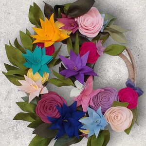 Felt Flowers Handmade Wool Felt Wreath Crescent Moon Wreath Handmade Felt Floral Handmade Wreath image 5