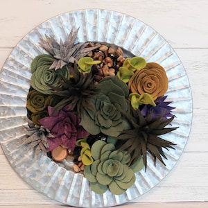 Handmade Wool Felt Succulent Centerpiece: Farmhouse Table Decor