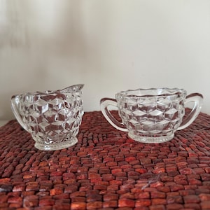 Depression glass creamer and sugar bowl