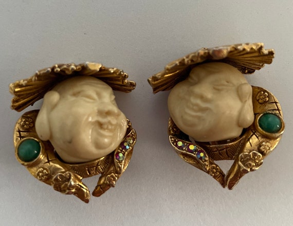 Vintage HAR Jewelry Carved Head Laughing Chinese … - image 2