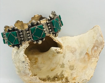 Vintage Bracelet Mexican Silver Bracelet Green Onyx Bracelet