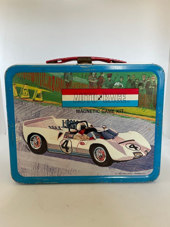 Vintage King Seeley Thermos Auto Race Magnetic Game Kit Lunch Box 1967 