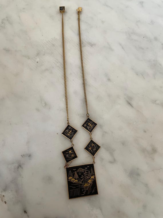 Vintage Japanese Amita Damascene Necklace