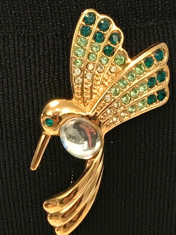 Vintage Brooch Monet Hummingbird Brooch Jelly Bell