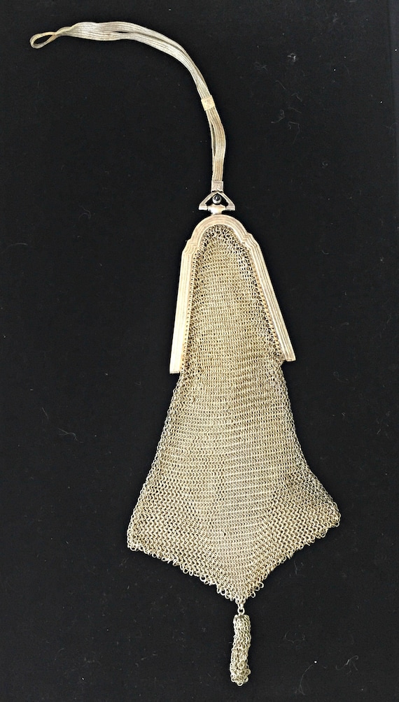 WHITING & DAVIS Silver Mesh Wristlet Flapper Purs… - image 2