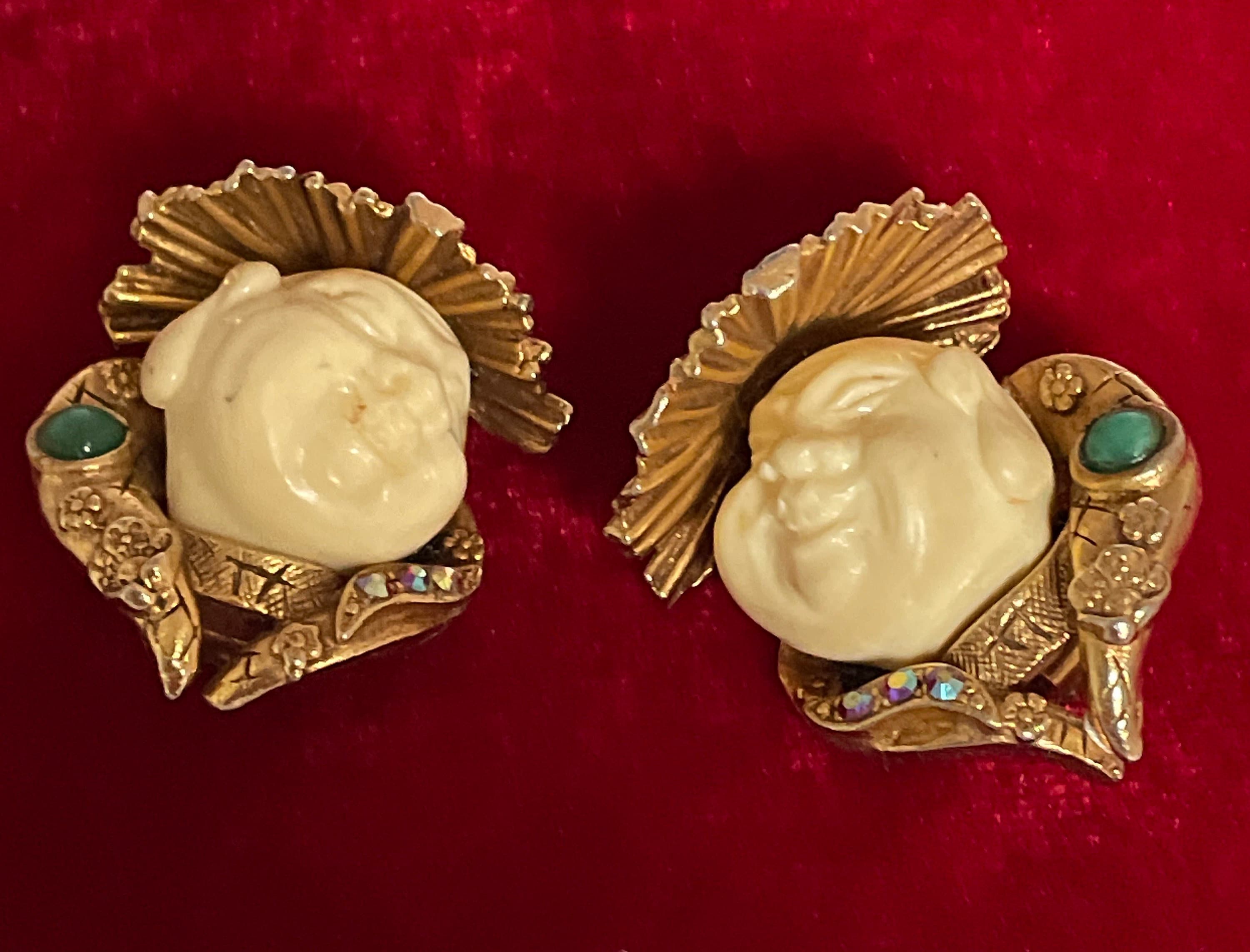Vintage HAR Jewelry Carved Head Laughing Chinese Buddha