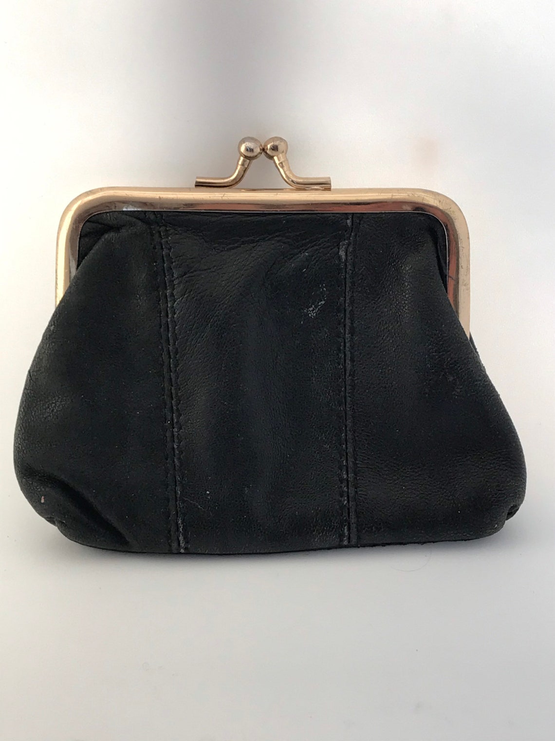 Vintage Black Leather Coin Purse Kiss Lock Coin Purse Etsy