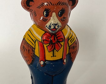 Vintage J. Chein Teddy Bear Key Wind Lithographed Tin Toy