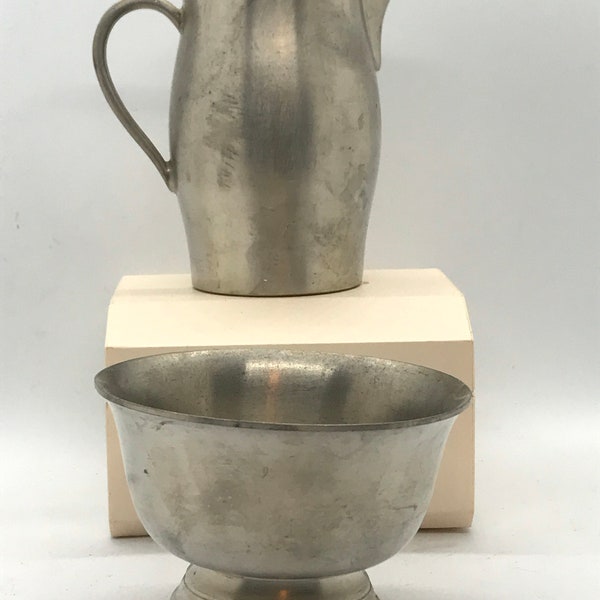 Vintage Paul Revere Reproduction Pewter Pitcher and Sugar Bowl