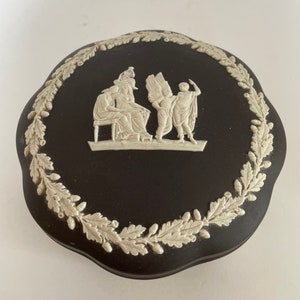 Vintage Wedgwood Black Basalt Jasperware Covered Box Trinket Box