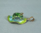 STERLING FROG LILY Pad Charm Pendant-Vintage Gold On 925 Silver-Blue Green Enamel-Good Luck Lucky-Toad Amphibian-3D Dimensional-Feng Shui