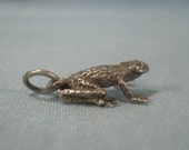 STERLING SPOTTED FROG Charm Pendant-Vintage 925 Silver-Chinese Good Luck Lucky Money-Water Element-Toad Amphibian-3D Dimensional