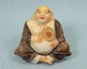 JAPANESE TOSHIKANE IMMORTAL Tie Tac Tack Pin Backing-Antique Vintage Hand Painted Porcelain-Japan Hotei Laughing Buddha God Of Happiness