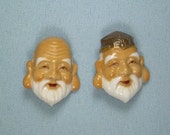 JAPANESE TOSHIKANE IMMORTALS Button Pair-Antique Vintage Painted Porcelain-Tokyo Japan-Deity God Of Longevity Juro Jin Wisdom Fukuroku Ju