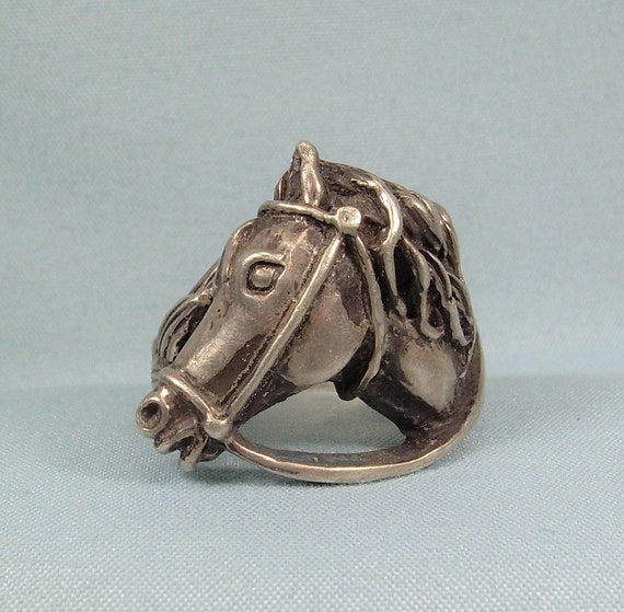 STERLING HORSE Ring-Vintage Chunky Heavy 925 Silv… - image 1