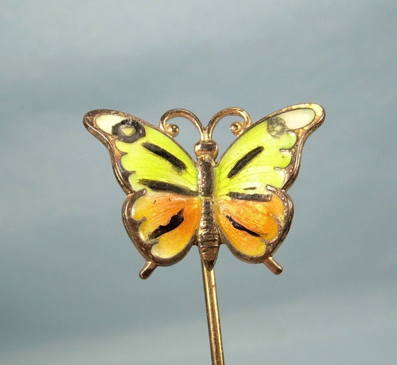 STERLING BEAU Butterfly Straight Stick Pinvintage Guilloche Etsy