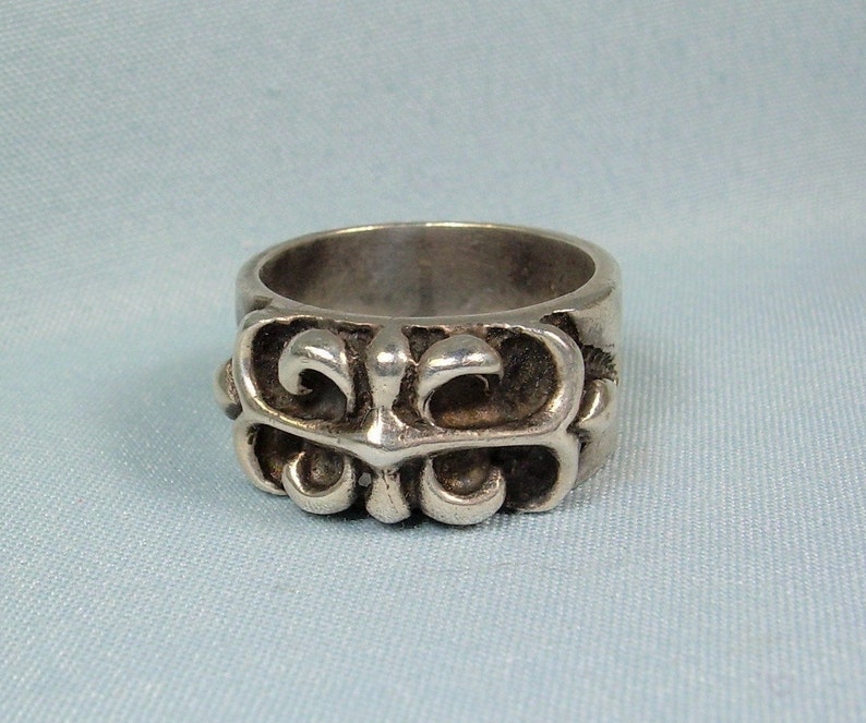 STERLING FLEUR De Lys Lis Wide Band Ring Size 6-14 Vintage 925 Silver-French Lily-Heavy Chunky-Possibly Chrome Heart CH Biker Tattoo Gothic