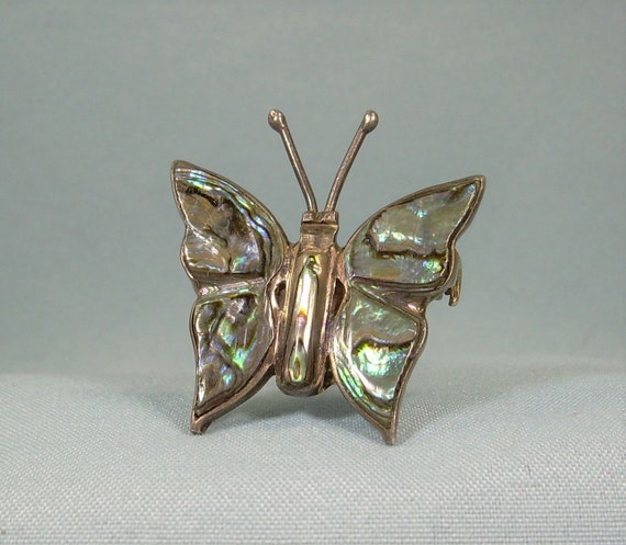 STERLING ABALONE BUTTERFLY Pin Brooch-Vintage 925… - image 8