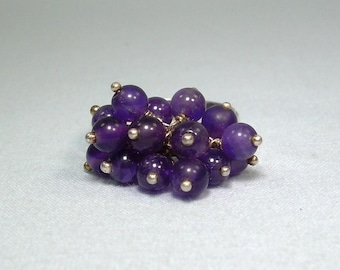 Anillo de racimo CHA CHA de 4,3 g, talla 6-1/2, plata 925 vintage, sello distintivo de Aluma, amatista, esferas, cuentas, morado real oscuro, uvas ciruela.