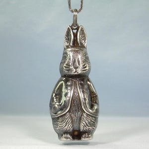 6,5 cm STERLING KANIN Hänge Ornament - 6,5 cm Box Chain Halsband - Vintage 925 Silver - 1982 RM Trush Cazenovia - Beatrix Potter Peter Kanin