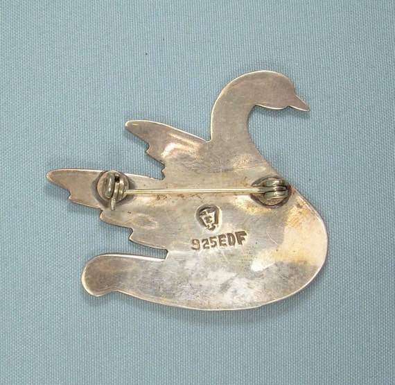 STERLING SWAN Bird Brooch Pin-Vintage Guilloche 9… - image 3