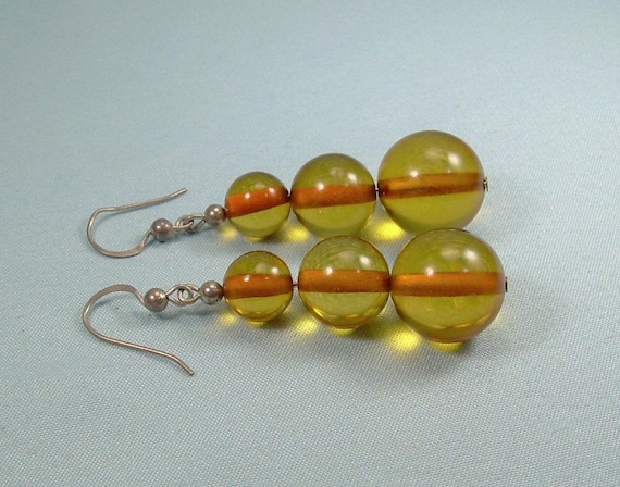 875 SILVER AMBER BALLS Wire Hook Earrings-Vintage… - image 2