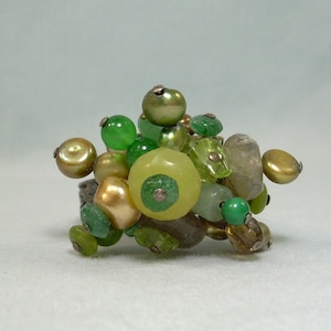 ESTERLING CHA CHA Cluster Ring-Vintage 925 Prata-Nó Celta-Grânulos de vidro de ouro verde grosso-Malachita Labradorita Pendurado Conjunto de contas