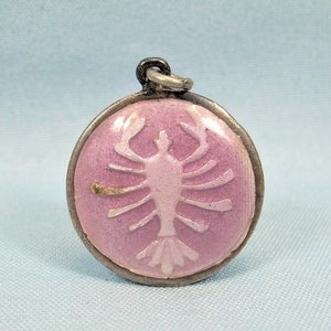 STERLING CANCRO Ciondolo a forma di granchio e aragosta - Guilloché vintage - Argento 900 - Smalto viola - Crostaceo a coda di pesce - Oroscopo zodiacale - Elemento acqua