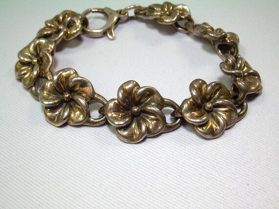 7-1/2" STERLING ELECTROFORM FLOWERS Bracelet-Vint… - image 9