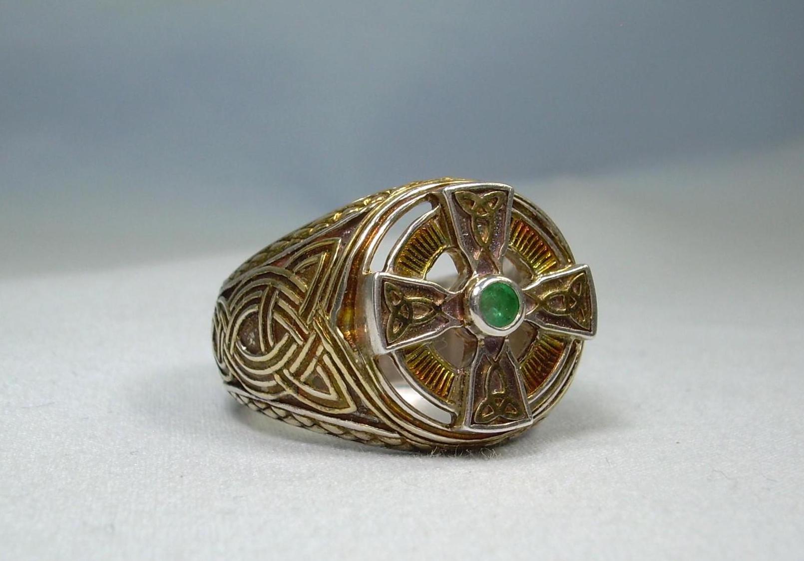 ケルティック・クロスロード 15.2g STERLING CELTIC CROSS Ring Size 10-vintage 925 Silver-gold