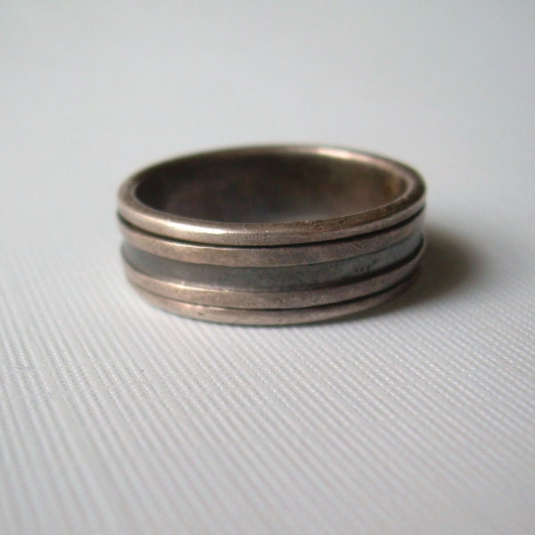 Grooved SPINNER Ring Size 10.75 Wide Band-Vintage Sterling Silver-Spins Freely-Worry Meditation-Mens Chunky Jewelry-Gifts For Him