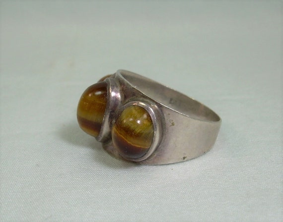 STERLING POINTED Tigers Eye Ring-Vintage 925 Silv… - image 4
