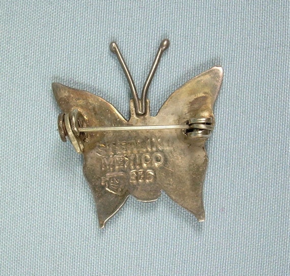 STERLING ABALONE BUTTERFLY Pin Brooch-Vintage 925… - image 4