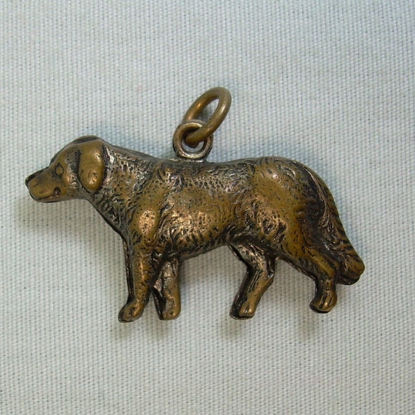 ANTIQUE DOG Charm Pendant-Vintage Hollow Puffy Repousse Brass-Doggy Puppy Animal Pet Canine Wolf Hound Mutt Golden Retriever Labrador Lab