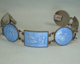 38.7g STERLING THORVALDSEN Bracelet-vintage 925 Silver-enamel-meka