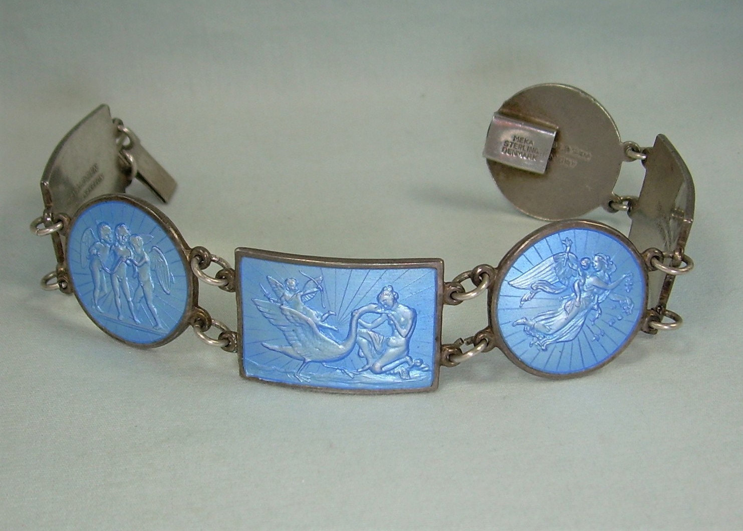 38.7g STERLING THORVALDSEN Bracelet-vintage 925 Silver-enamel-meka