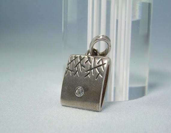 STERLING ABSTRACT NATURE-Vintage 925 Silver-Clear Crystal Gemstone-Etched Branches Branch Sprig Twig-Organic Plant-Runic Ogham Nordic Runes