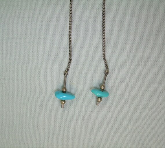 2-1/2" STERLING TURQUOISE Chained Post Stud Earri… - image 5