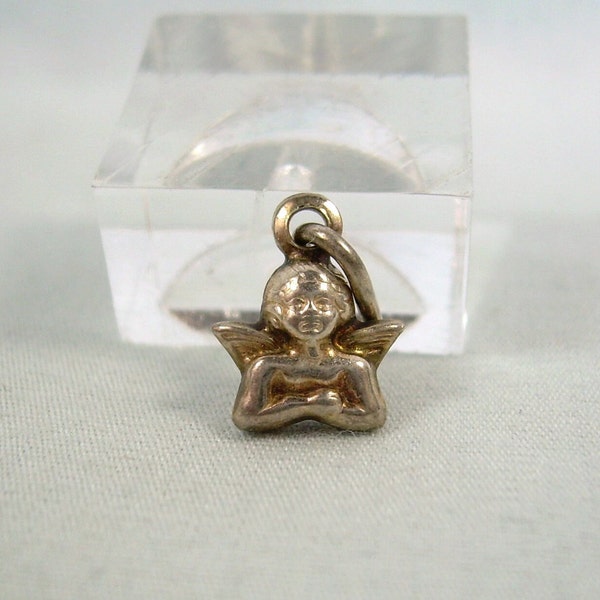 STERLING ST RAPHAEL's Angel Charm Pendant-Vintage 925 Silver-Italy Hallmark-Hollow Puffy-Religious Guardian Protection-Tiny Small Little Wee