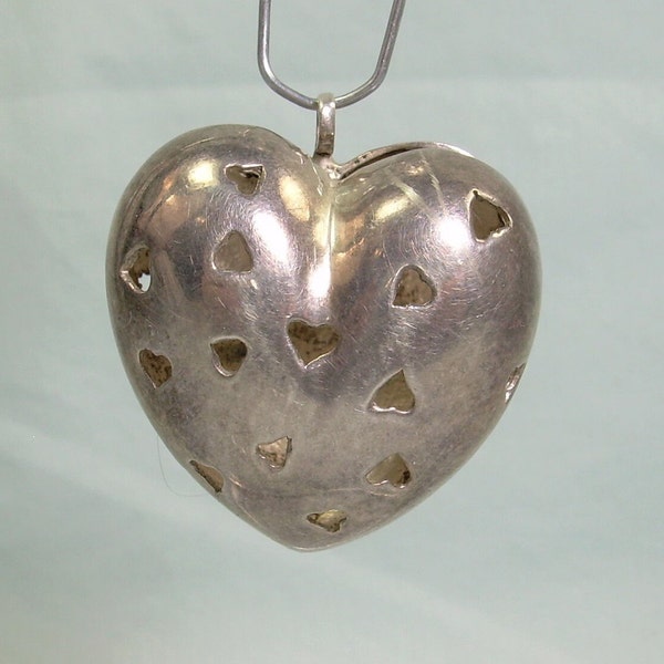 STERLING HEART BELL Rattle Puffy Pendant-Vintage 925 Silver-Rattling Cowbell Cow Bell Sound-Famous Bellologist Designer Terry Mayer Hallmark