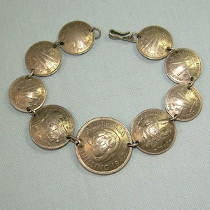 STERLING AUSTRALIA 1942-1944 Coin Bracelet-Vintage Antique 925 Silver-WWii Soldier Trench Art-King George VI-Australian Memorabilia Keepsake