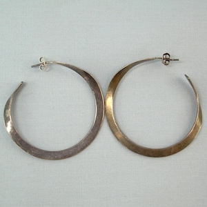 1-3/4" STERLING HOOPS Post Earrings-Vintage 925 Silver-Polished Unusual Twisted Curved Shape